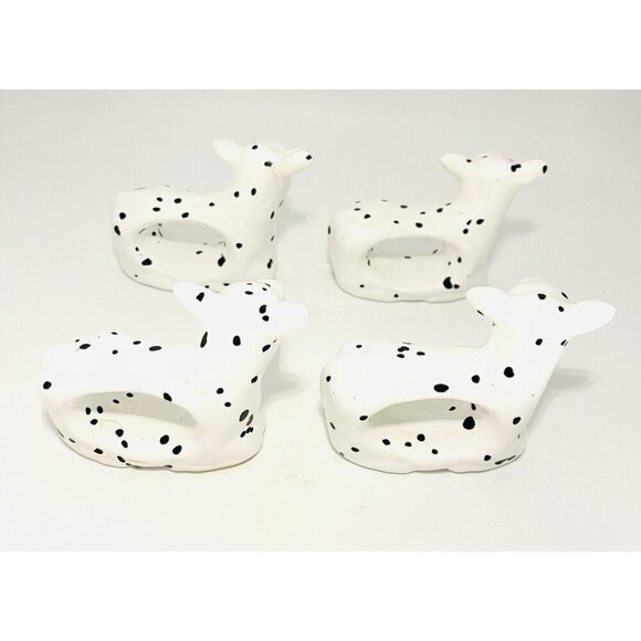 Cottage Farmhouse Spotted Cows Napkin Rings Set of 4 Ceramics Rustic White - Picture 8 of 11